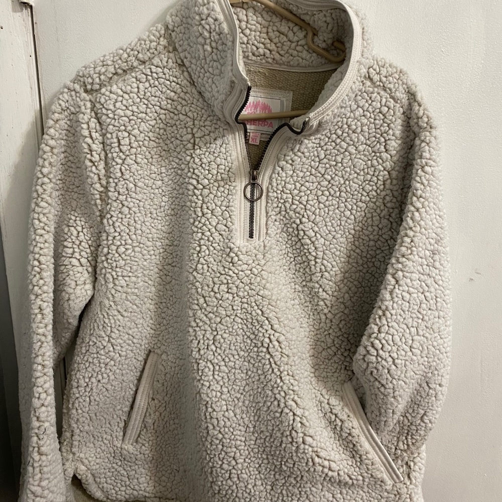 White sherpa pullover